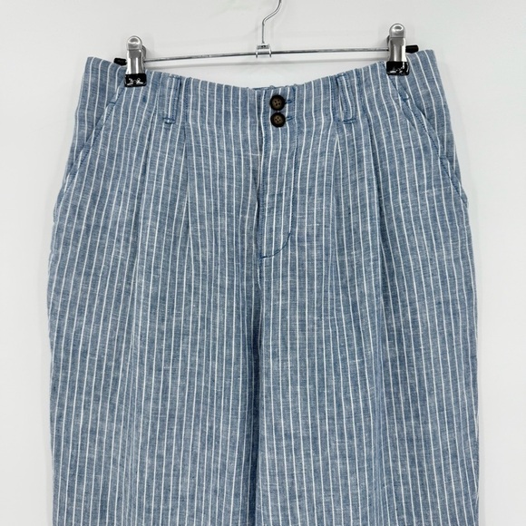 Garnet Hill NEW Straight-Leg Linen Pleated Trousers in Indigo Sky Mini Stripe 6 - Picture 9 of 13